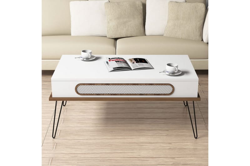 Sofabord Enguip 105 cm med Oppbevaringshylle - Hvit/Natur - Sofabord & salongbord