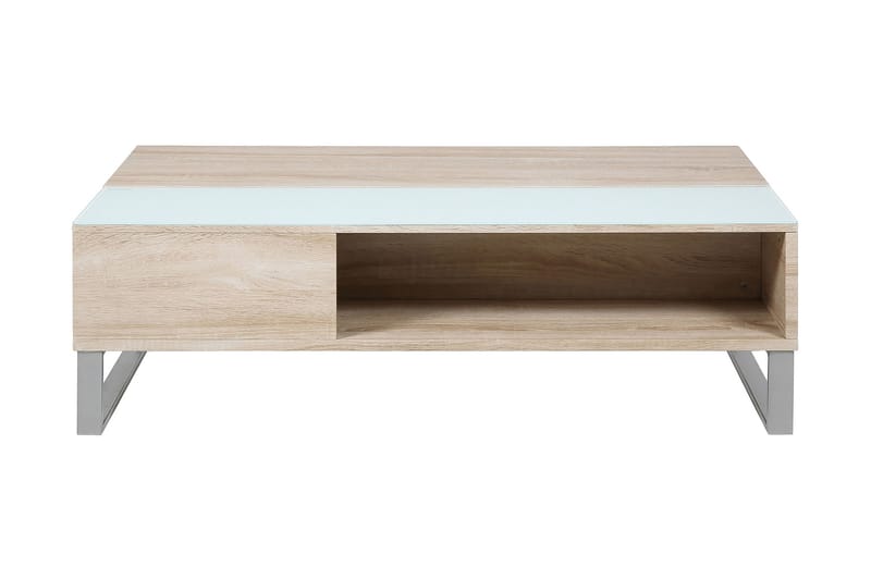 Sofabord Esmeralda 110 cm med Oppbevaring Hylle - Glass/Eikefarge/Hvit/Lysegrå - Sofabord & salongbord