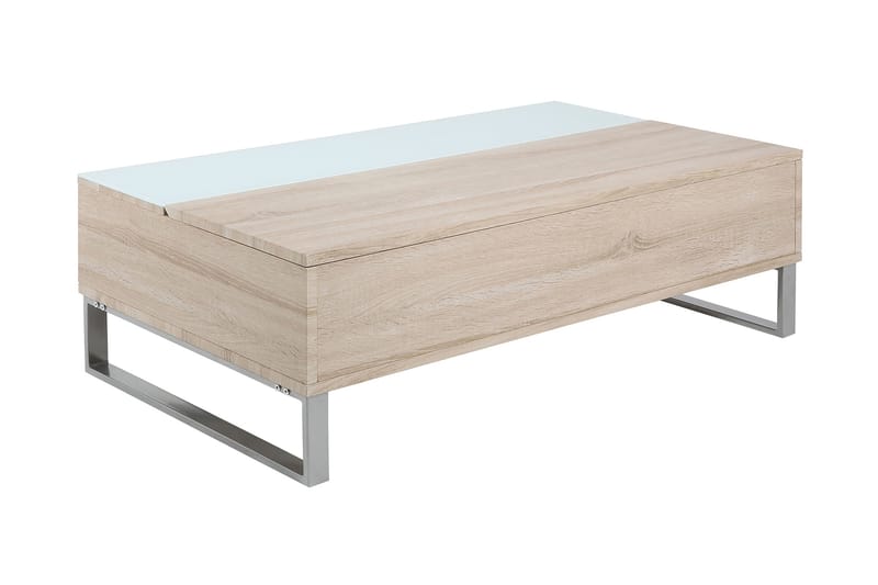 Sofabord Esmeralda 110 cm med Oppbevaring Hylle - Glass/Eikefarge/Hvit/Lysegrå - Sofabord & salongbord