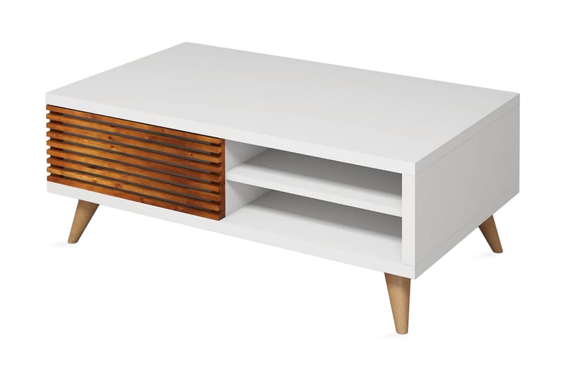 Sofabord Fatimah 100 cm med Oppbevaring Hylle + Skåp - Valnøttsbrun/Hvit - Sofabord & salongbord