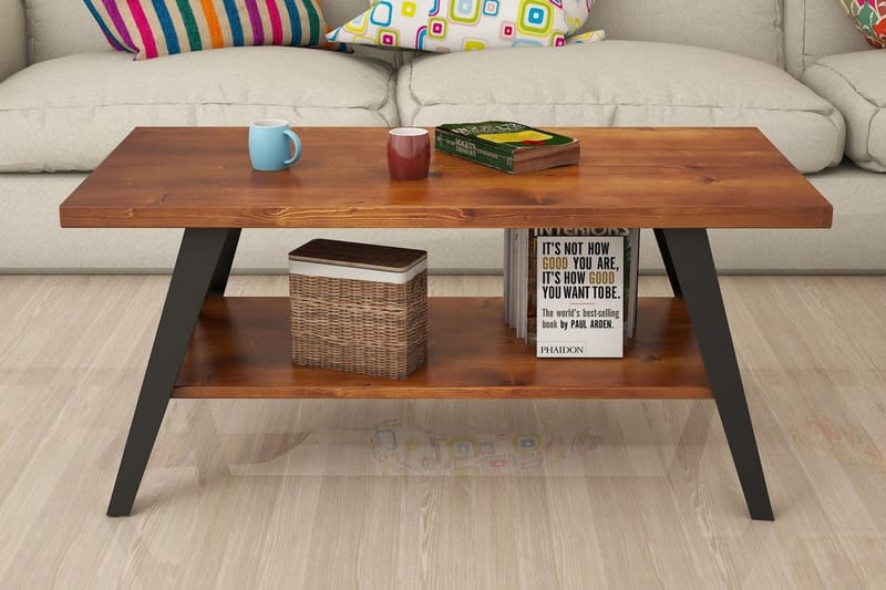 Sofabord Fatimah 98 cm med Oppbevaringshylle - Valnøttsbrun - Sofabord & salongbord