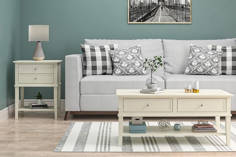 Sofabord Franklin 105 cm med Oppbevaringshylle + 2 Skuffer H - Dorel Home - Sofabord & salongbord