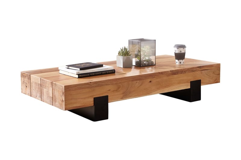 Sofabord Fuks 130 cm Rundt - Akacia/Brun/Svart - Møbler - Bord - Sofabord & salongbord