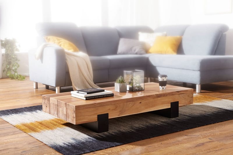 Sofabord Fuks 130 cm Rundt - Akacia/Brun/Svart - Møbler - Bord - Sofabord & salongbord