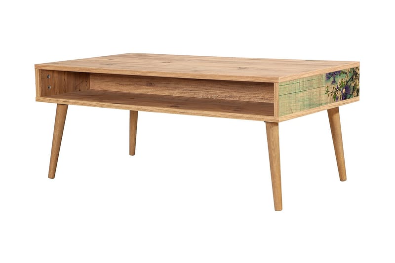 Sofabord Gillberga 110 cm med Oppbevaring Hylle - Natur/Grønn - Sofabord & salongbord