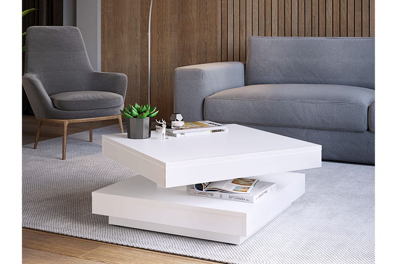 Sofabord Gornji 70 cm Vridbart med Oppbevaringshylle - Hvit - Møbler - Bord - Sofabord & salongbord