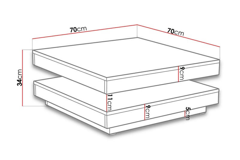 Sofabord Gornji 70 cm Vridbart med Oppbevaringshylle - Hvit - Møbler - Bord - Sofabord & salongbord