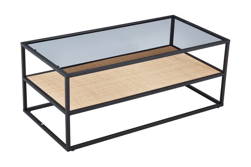 Sofabord Gryttom 120 cm med Oppbevaring Hylle - Glass/Rotting/Svart - Sofabord & salongbord