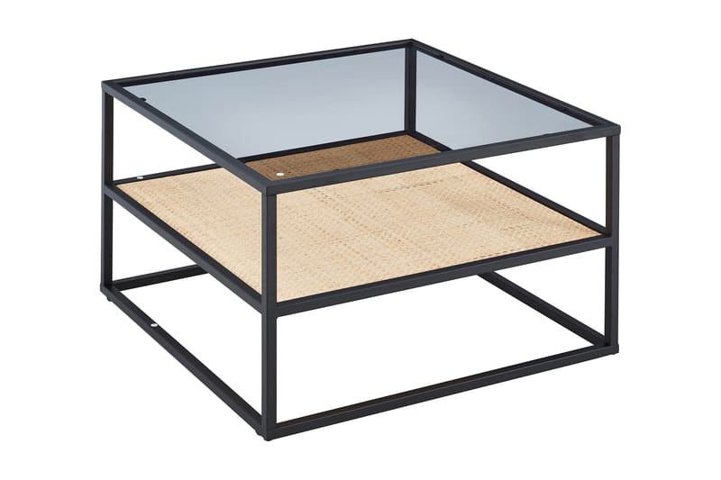 Sofabord Gryttom 75 cm med Oppbevaringshylle - Glass/Rotting/Svart - Sofabord & salongbord