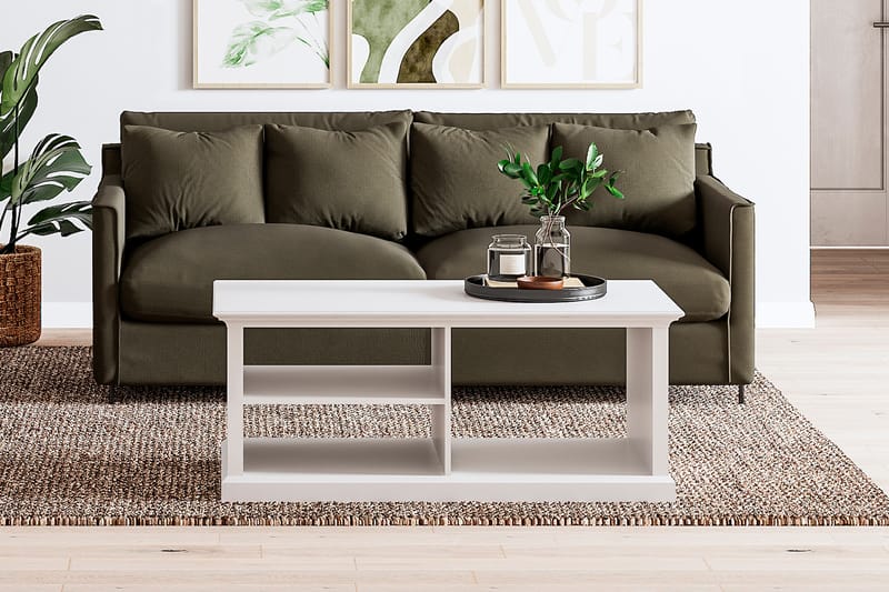 Sofabord Hampton 120 med Oppbevaringshyller - Hvit - Sofabord & salongbord