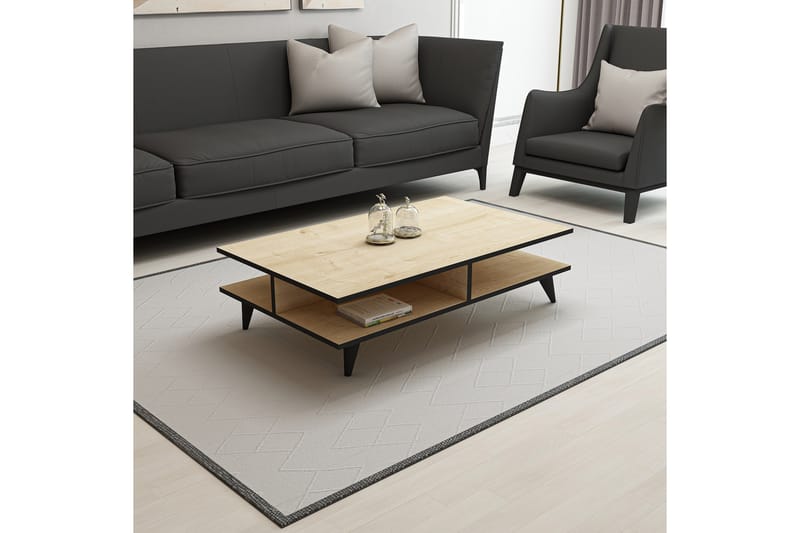 Sofabord Homeier 90 cm med Oppbevaringshylle - Eikefarge/Svart - Sofabord & salongbord