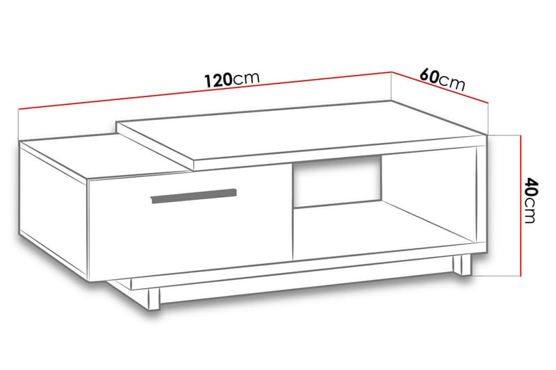 Sofabord Idelle 120 cm med Oppbevaringsskuff + Hylle - Natur/Svart - Sofabord & salongbord