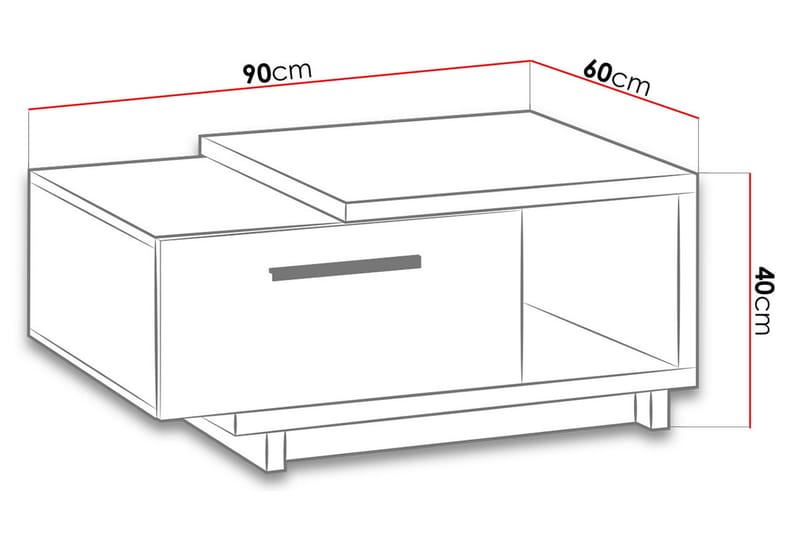 Sofabord Idelle 90 cm med Oppbevaringsskuff + Hylle - Natur/Svart - Sofabord & salongbord