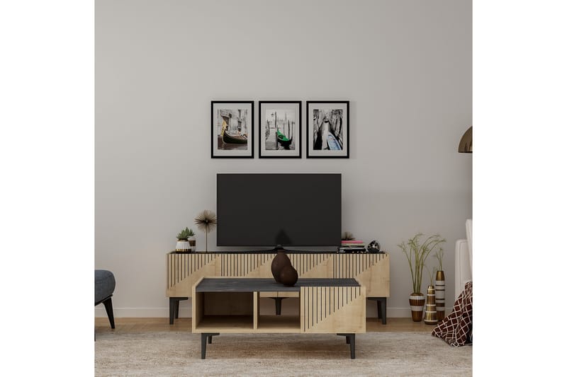 Sofabord Iecava 94 cm med Oppbevaring Hyller - Natur/Svart - Sofabord & salongbord