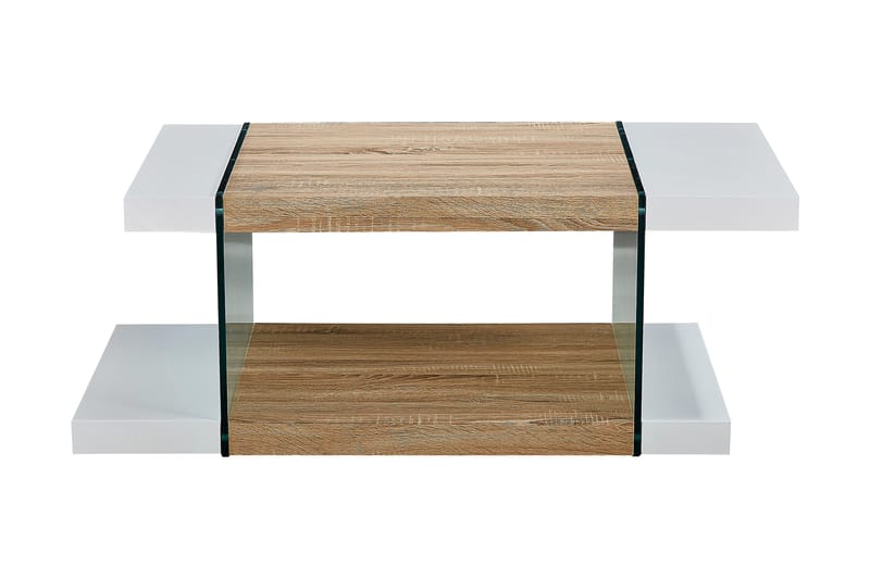 Sofabord Jaunita 120 cm med Oppbevaringshylle - Glass/Hvit/Brun - Sofabord & salongbord