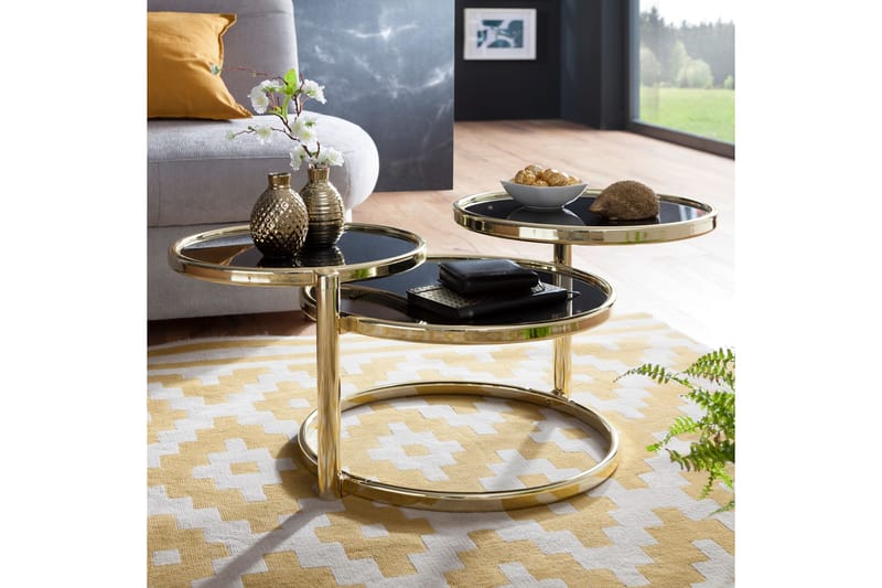 Sofabord Jayelynn 58 cm med Oppbevaringshyller Rundt - Svart/Gull - Sofabord & salongbord