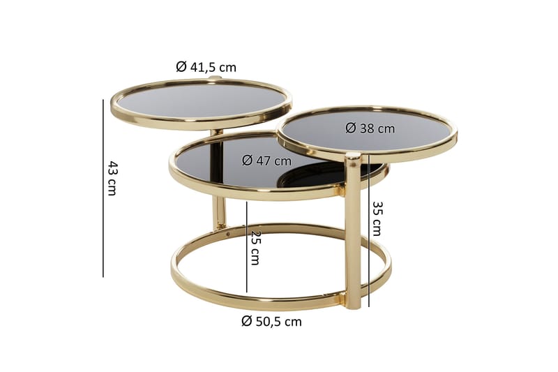 Sofabord Jayelynn 58 cm med Oppbevaringshyller Rundt - Svart/Gull - Møbler - Bord - Sofabord & salongbord