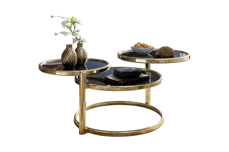 Sofabord Jayelynn 58 cm med Oppbevaringshyller Rundt - Svart/Gull - Møbler - Bord - Sofabord & salongbord