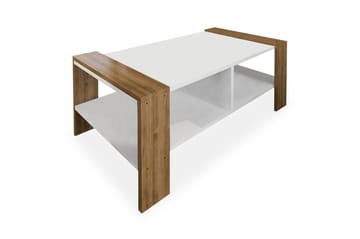Sofabord Johnever 90 cm med Oppbevaringshylle - Hvit/Valnøttsbrun - Møbler - Bord - Sofabord & salongbord
