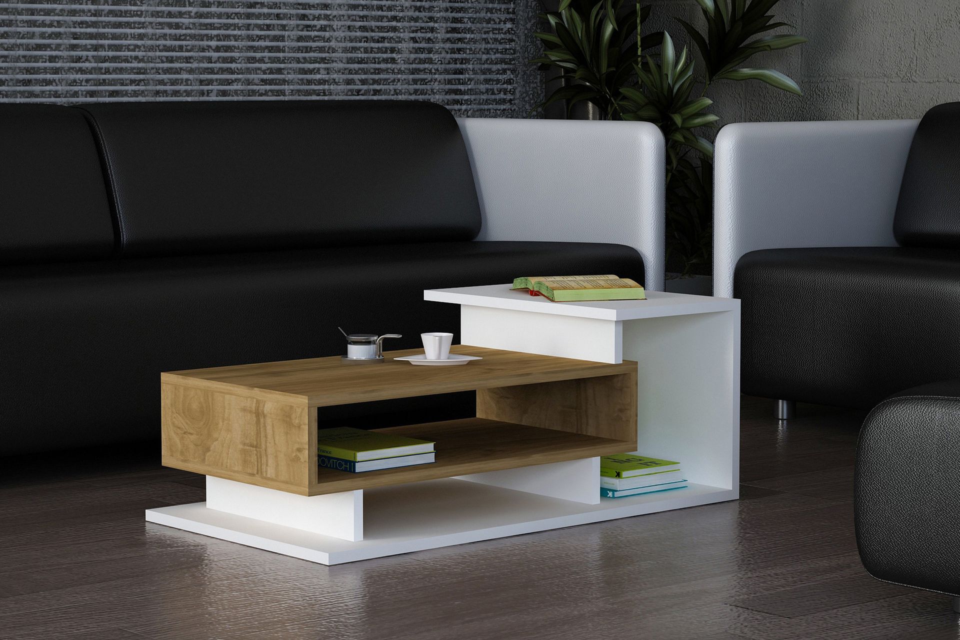 Sofabord Joshua 90 cm - Hvit/Valnøttsbrun - Møbler - Bord - Sofabord & salongbord