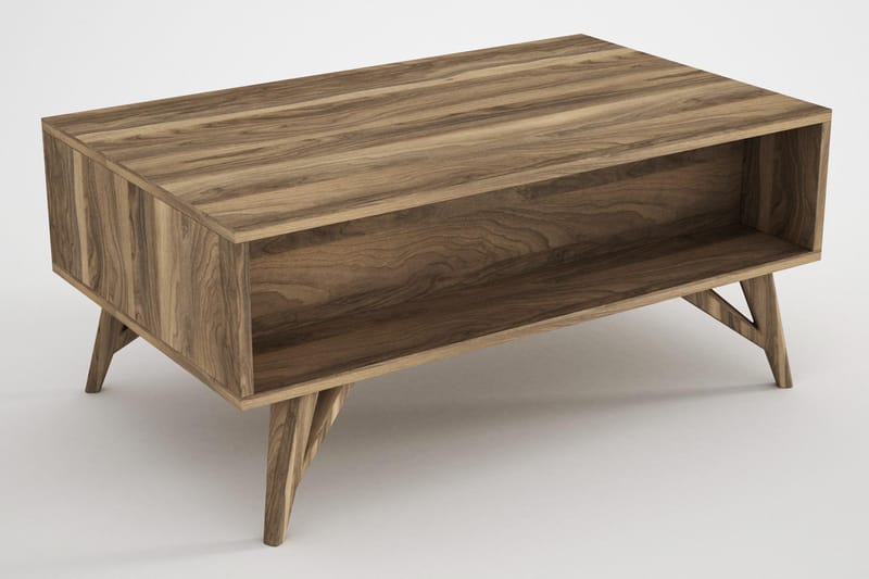 Sofabord Jospeh 90 cm med Oppbevaring Skuff + Hylle Dekorera - Valnøttsbrun - Sofabord & salongbord