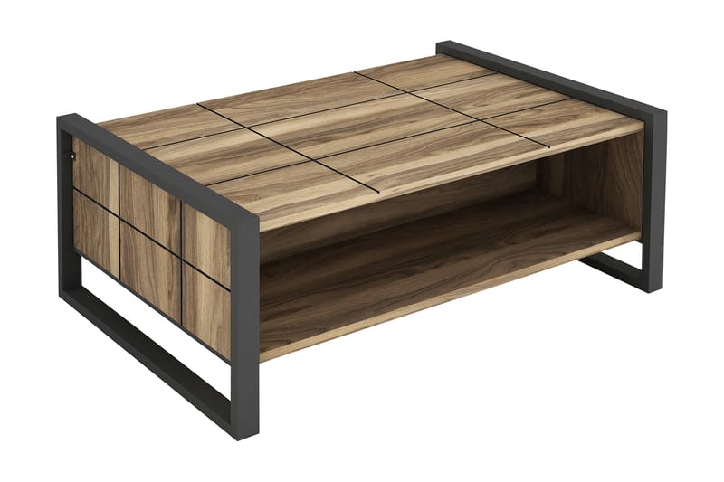 Sofabord Jospeh 94 cm med Oppbevaringshylle - Valnøttsbrun/Grå - Sofabord & salongbord