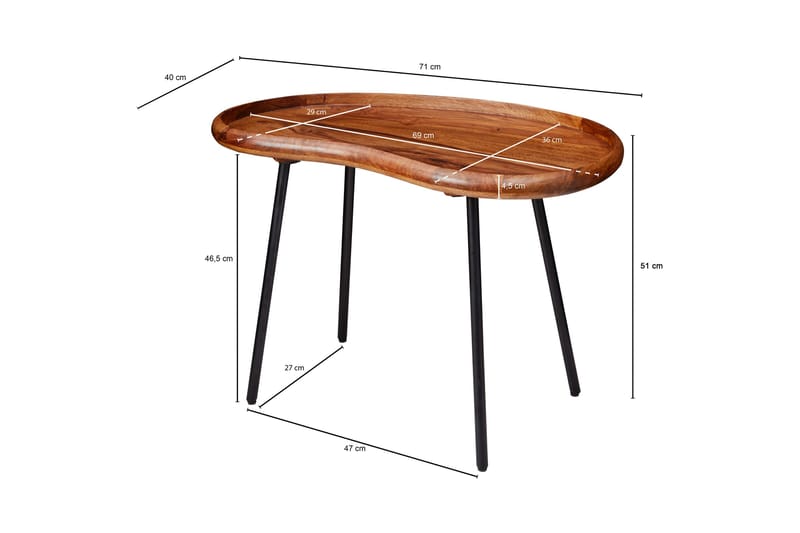 Sofabord Kagley 79 cm Njurformat - Massivt Tre/Svart - Møbler - Bord - Sofabord & salongbord