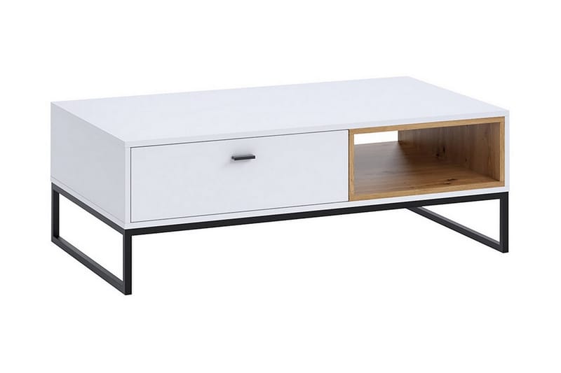 Sofabord Kahambwe 120 cm med Oppbevaring Skuff + Hylle - Hvit/Natur/Svart - Sofabord & salongbord