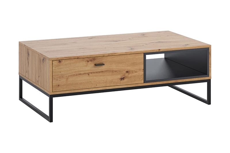 Sofabord Kahambwe 120 cm med Oppbevaring Skuff + Hylle - Natur/Svart - Sofabord & salongbord
