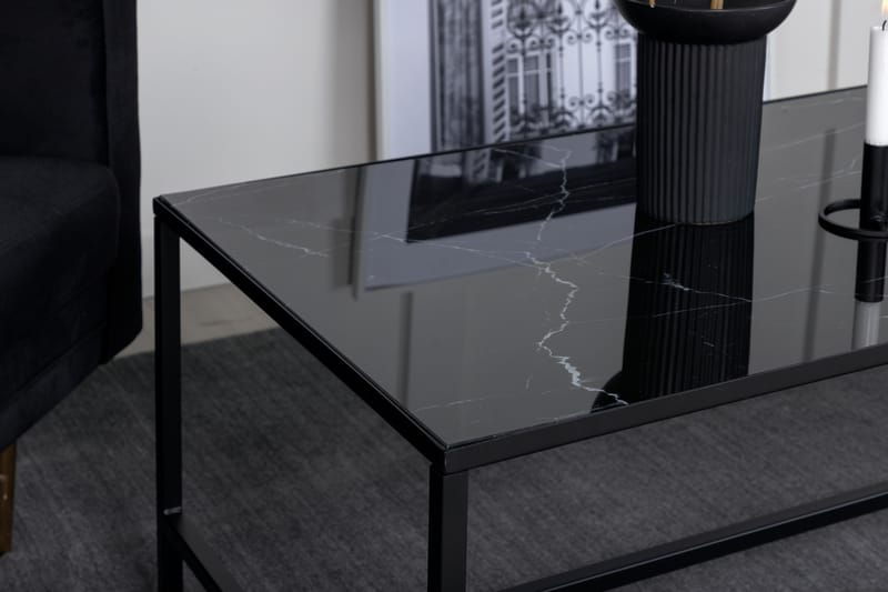 Sofabord Kenton 130 cm Marmormønster - Glass/Svart/Messing - Marmorbord - Sofabord & salongbord
