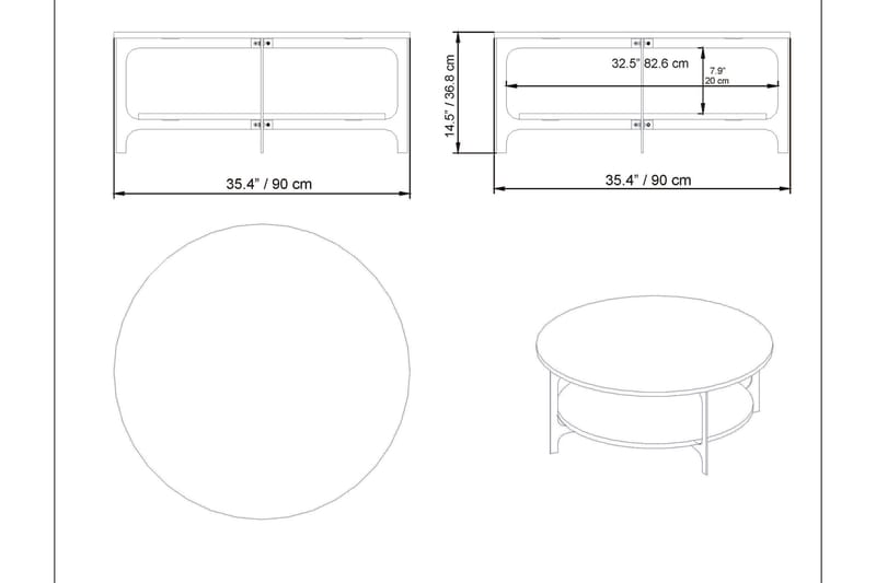 Sofabord KHvitsle 90 cm med Oppbevaring Rundt Hylle - Svart - Marmorbord - Sofabord & salongbord