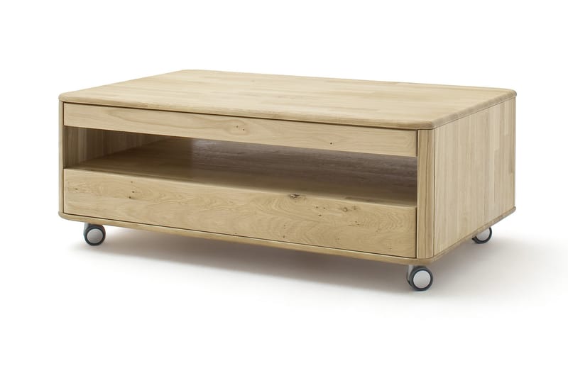 Sofabord Kraig 115 cm med Oppbevaringshylle + Skuff på Hjul - Eik - Sofabord & salongbord