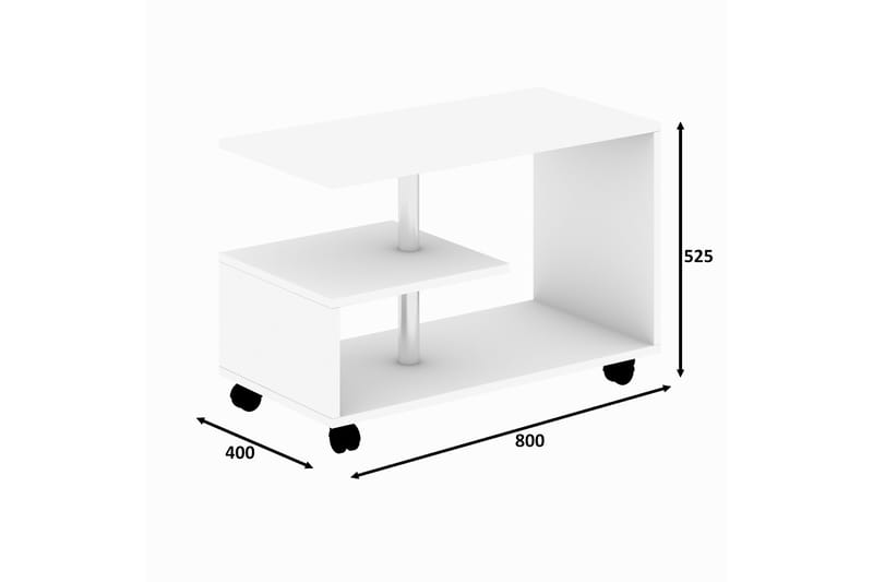 Sofabord Lalenius 80 cm med Oppbevaringshylle på Hjul - Hvit - Sofabord & salongbord