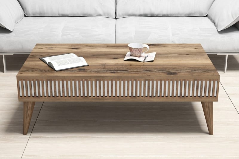 Sofabord Lebens 105 cm med Oppbevaringshylle - Valnøttsbrun - Sofabord & salongbord