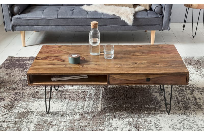 Sofabord Lochside 117 cm med Oppbevaring 2 Skuffer + Hyller - Massivt Tre - Møbler - Bord - Sofabord & salongbord