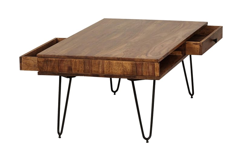 Sofabord Lochside 117 cm med Oppbevaring 2 Skuffer + Hyller - Massivt Tre - Sofabord & salongbord