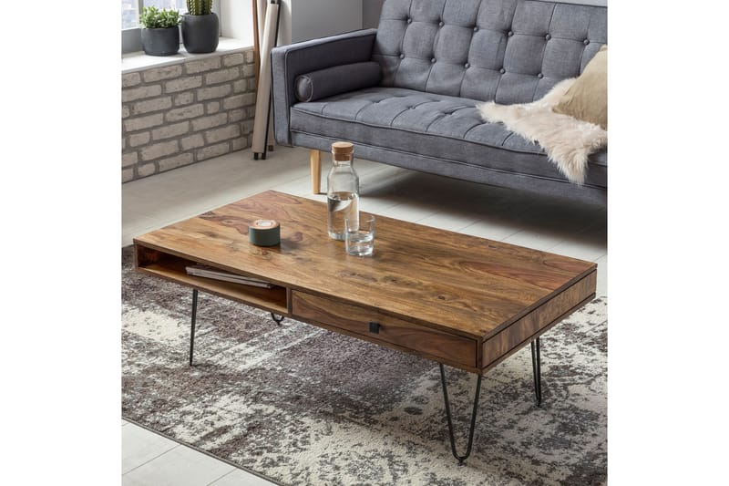 Sofabord Lochside 117 cm med Oppbevaring 2 Skuffer + Hyller - Massivt Tre - Sofabord & salongbord Sofabord Lochside 117 cm med Oppbevaring 2 Skuffer + Hyller - Massivt Tre - Sofabord & salongbord