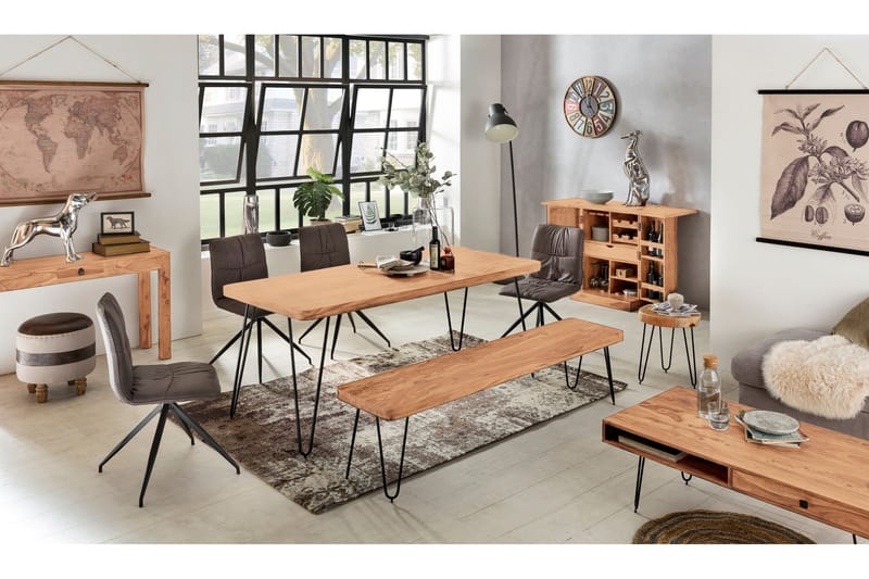 Sofabord Lochside 60 cm med Oppbevaring 2 Skuffer + Hyller - Akacia/Svart - Møbler - Bord - Sofabord & salongbord