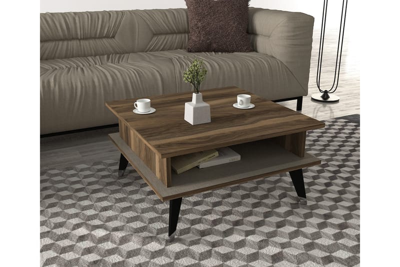 Sofabord Loganda 72 cm med Oppbevaringshylle - Valnøttsbrun/Svart - Sofabord & salongbord