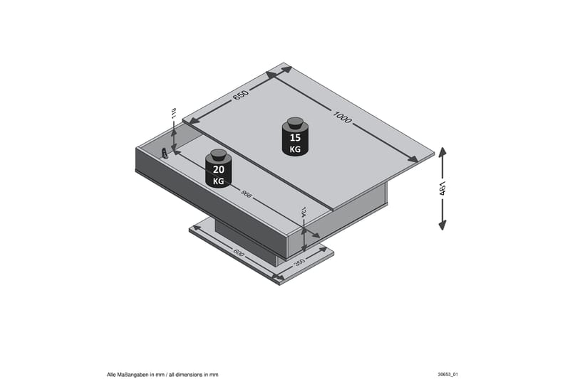 Sofabord Luchansky 100 cm - Betonggrå/Hvit - Sofabord & salongbord