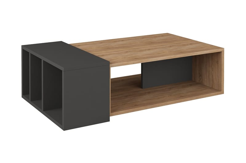 Sofabord Lutchan 102 cm med Oppbevaringshylle - Eikefarge/Mørkegrå - Sofabord & salongbord