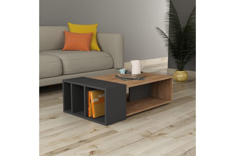 Sofabord Lutchan 102 cm med Oppbevaringshylle - Eikefarge/Mørkegrå - Sofabord & salongbord