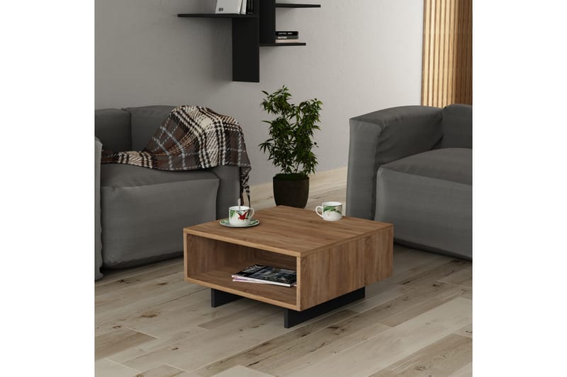 Sofabord Lutchan 60 cm med Oppbevaringshylle - Eikefarge/Mørkegrå - Sofabord & salongbord