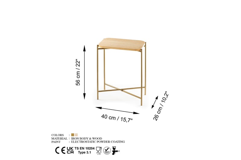 Sofabord Mamta 40 cm - Gull/Naturell - Sofabord & salongbord