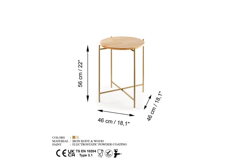 Sofabord Mamta 46 cm - Gull/Naturell - Sofabord & salongbord