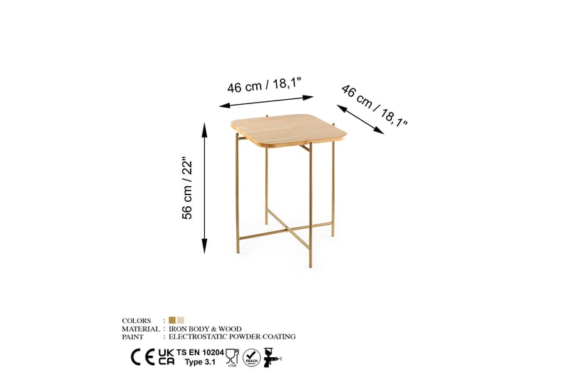 Sofabord Mamta 46 cm - Gull/Naturell - Sofabord & salongbord