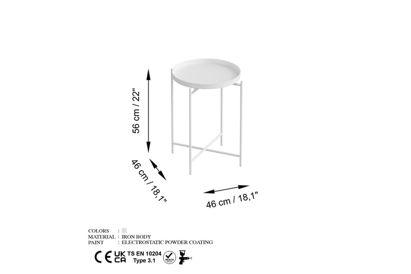 Sofabord Mamta 46 cm - Hvit - Sofabord & salongbord