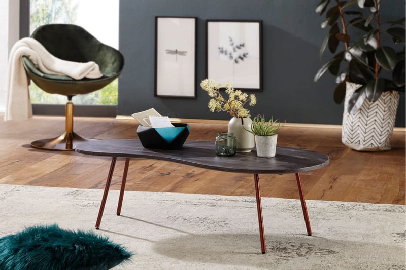 Sofabord Mayou 122 cm Njurformat - Massivt Tre/Mørkegrå/Kobber - Møbler - Bord - Sofabord & salongbord