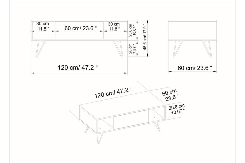 Sofabord Misticon 120 cm med Oppbevaring Hylle+Lucka - Svart/Valnøttsbrun - Sofabord & salongbord