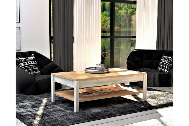 Sofabord Molide 100 cm med Oppbevaringshylle - Natur/Blå/Hvit - Sofabord & salongbord